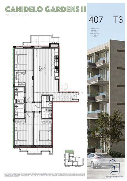 Apartment T3 Canidelo Vila Nova de Gaia - balconies, air conditioning, terrace, balcony, terraces, gardens, garage, solar panels