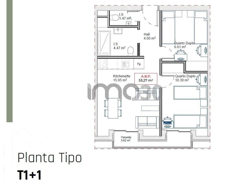 Apartment T1+1 nieuw Paranhos Porto - parking space, garage, gated community, garden, gardens, kitchen, balcony