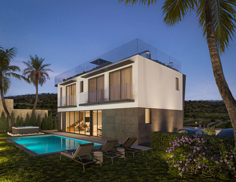 House 4 bedrooms under construction Albufeira - swimming pool, garden, solar panel, fireplace, acoustic insulation, balcony, automatic irrigation system, equipped kitchen, air conditioning, heat insulation, central heating, balconies