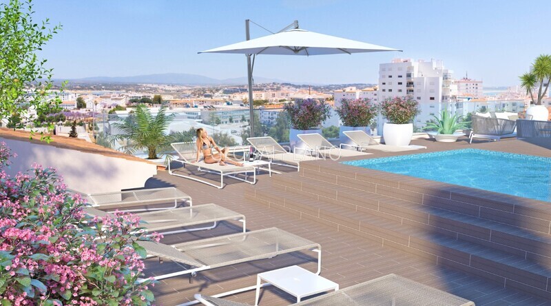 Apartment T2 Lagos Santa Maria - balconies, terrace, solar panel, air conditioning, balcony, equipped, swimming pool