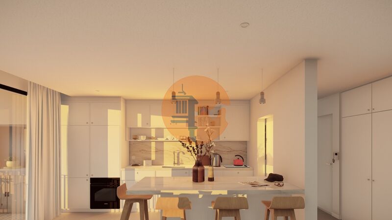 Apartamento novo em construção T2 Montenegro Faro - garagem, condomínio privado, ar condicionado, vidros duplos, piscina, cozinha equipada, painéis solares, varanda, jardim, isolamento térmico, aquecimento central