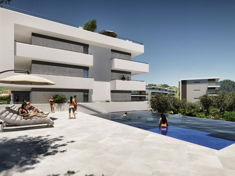 Apartamento de luxo em construção T3 Vale de Lagar Portimão - ar condicionado, garagem, equipado, varandas, parqueamento, piscina, cozinha equipada, painel solar