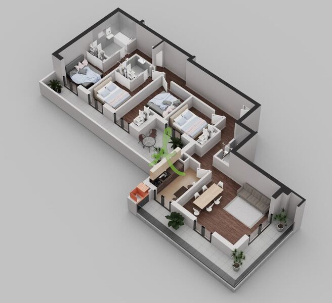 апартаменты современная в процессе строительства T4 Fojo Portimão - котел, веранды, 1º этаж, веранда, экипированная кухня, плавающие полы, экипирован, полы с подогревом, r/c, солнечная панель