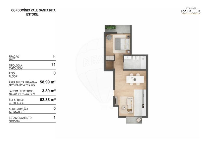 Apartment 1 bedrooms Luxury Cascais - balcony, condominium, tennis court, air conditioning, balconies